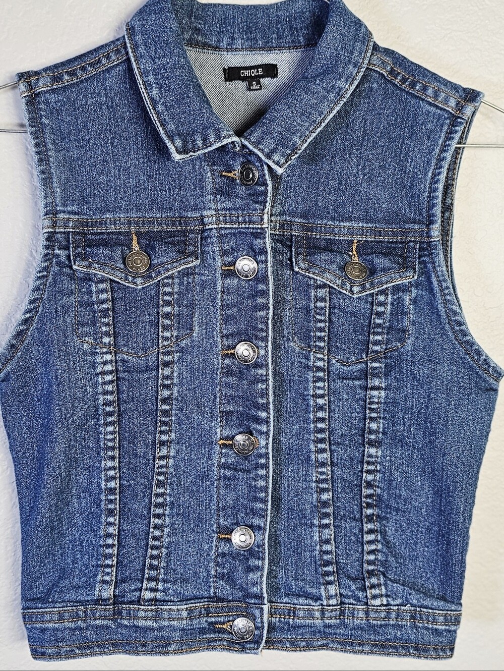 Chiqle Denim Architect Cropped Denim Vest Small Y2K Western Button Front